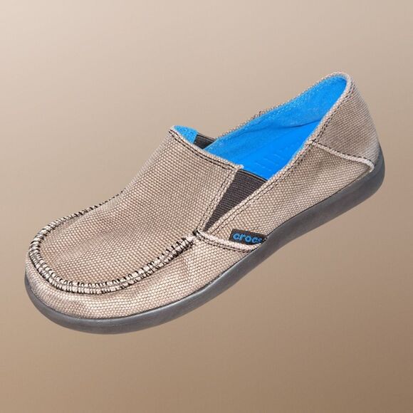 Crocs Juniors Boys Canvas Santa Cruz Slip-On Casual Loafers Khaki Brown J 5 - Picture 6 of 7